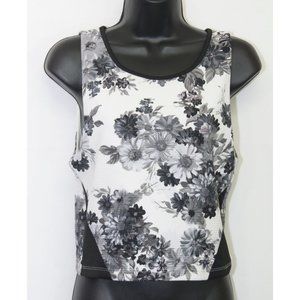 SHE Soul Harmony Energy Floral Tank Top Womens Small S Crop Black White NN01X